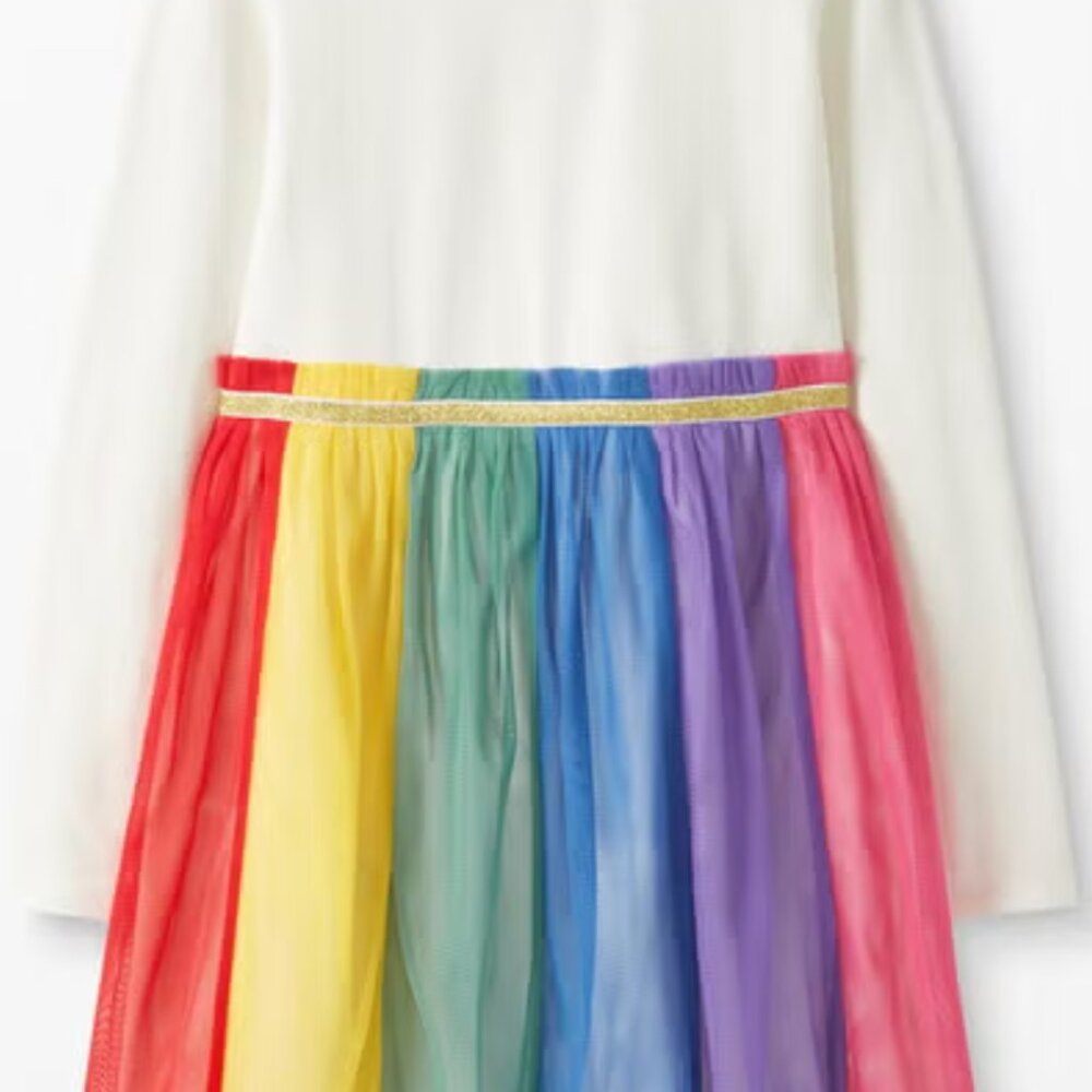 Hanna Andersson Girls Rainbow Tulle Long Sleeve Dress Lined Size 10